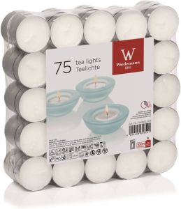 Trend Candles 75x Witte theelichtjes waxinelichtjes 4 branduren Geurloze kaarsen Waxinelichtjes