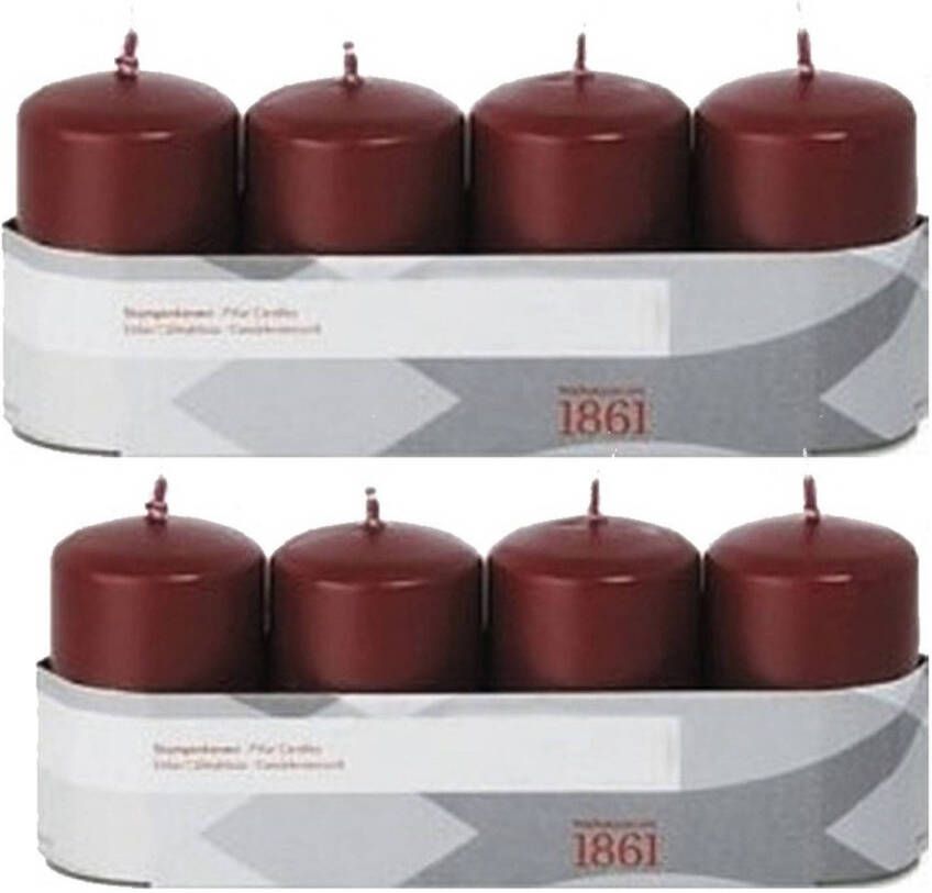 Trend Candles 8x Bordeaux cilinderkaarsen stompkaarsen 5 x 8 cm 18 branduren Stompkaarsen