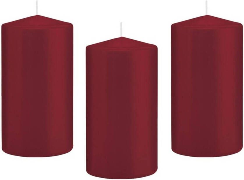 Trend Candles 8x Bordeauxrode cilinderkaars stompkaars 8 x 15 cm 69 branduren Stompkaarsen