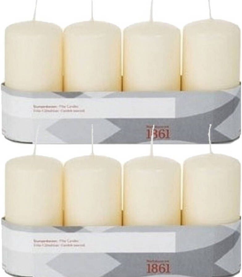 Trend Candles 8x Cremewitte cilinderkaarsen stompkaarse 5 x 10 cm 18 branduren Stompkaarsen