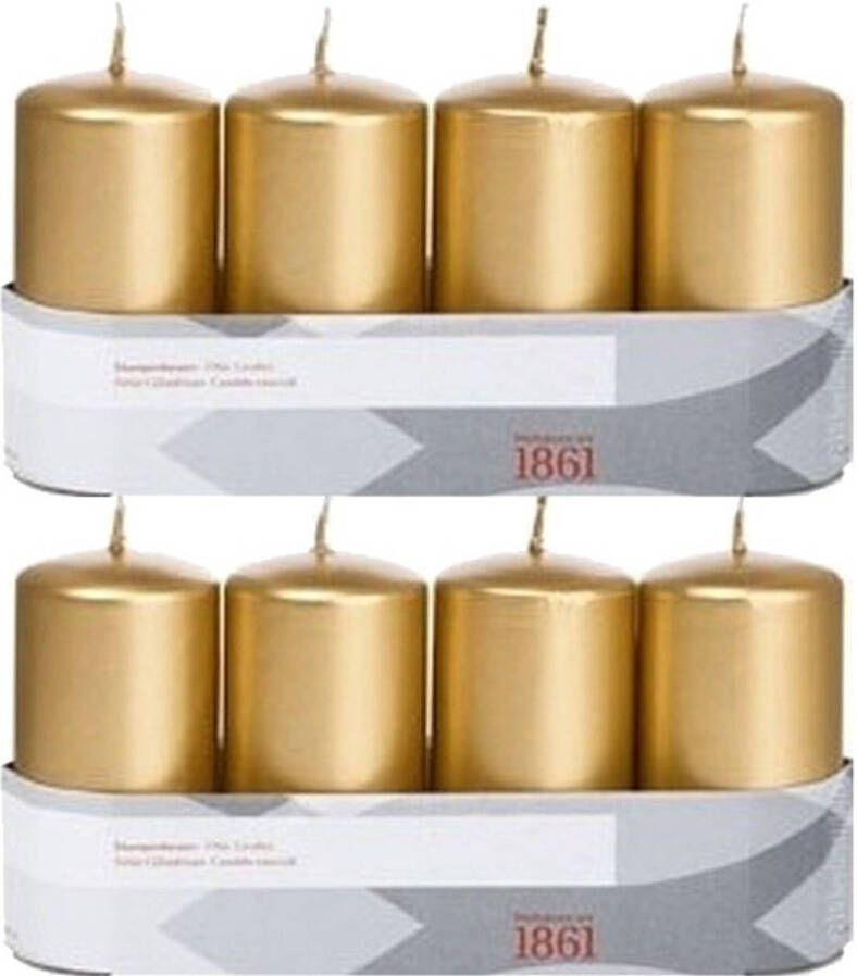 Trend Candles 8x Kaarsen goud 5 x 10 cm 18 branduren sfeerkaarsen Stompkaarsen