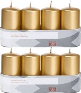 Trend Candles 8x Gouden Cilinderkaarsen stompkaarsen 5 X 10 Cm Stompkaarsen