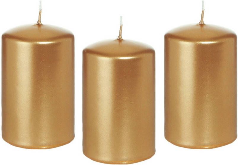 Trend Candles 8x Gouden cilinderkaars stompkaars 5 x 8 cm 18 branduren Stompkaarsen