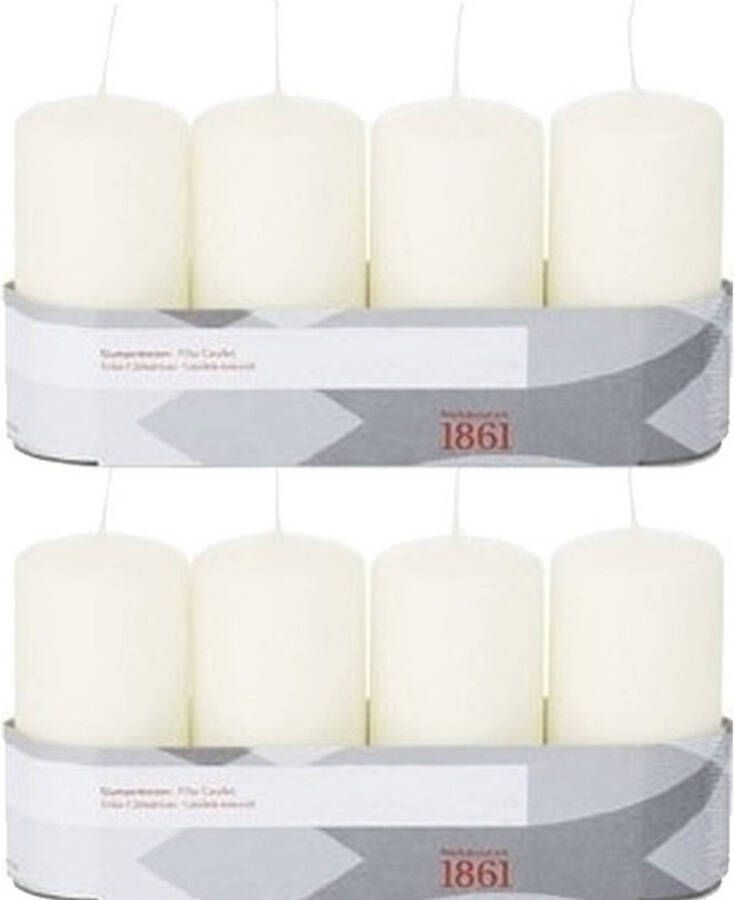 Trend Candles 8x Ivoorwitte cilinderkaarsen stompkaarse 5 x 10 cm 18 branduren Stompkaarsen