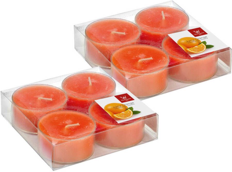 Trend Candles 8x Maxi grote theelichten sinaasappel geurkaarsen 8 branduren geurkaarsen