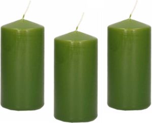 Trend Candles 8x Olijfgroene cilinderkaarsen stompkaarsen 5 x 10 cm 23 branduren Geurloze kaarsen olijf groen Woondecoraties Stompkaarsen