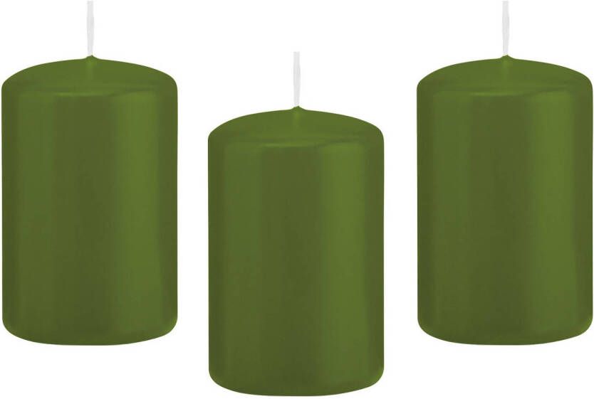 Trend Candles 8x Olijfgroene cilinderkaarsen stompkaarsen 5 x 8 cm 18 branduren Geurloze kaarsen olijf groen Woondecoraties Stompkaarsen