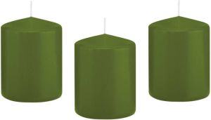 Trend Candles 8x Olijfgroene cilinderkaarsen stompkaarsen 6 x 8 cm 29 branduren Geurloze kaarsen olijf groen Woondecoraties Stompkaarsen