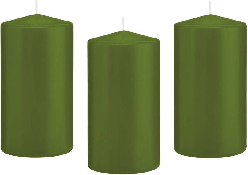 Trend Candles 8x Olijfgroene cilinderkaarsen stompkaarsen 8 x 15 cm 69 branduren Stompkaarsen