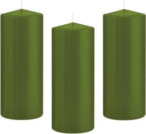 Trend Candles 8x Olijfgroene cilinderkaarsen stompkaarsen 8 x 20 cm 119 branduren Stompkaarsen