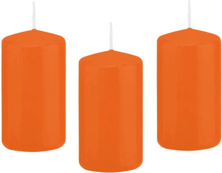 Trend Candles 8x Oranje cilinderkaarsen stompkaarsen 5 x 10 cm 23 branduren Geurloze kaarsen oranje Woondecoraties Stompkaarsen