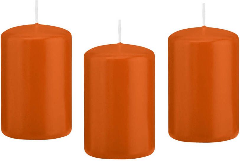 Trend Candles 8x Oranje cilinderkaarsen stompkaarsen 5 x 8 cm 18 branduren Stompkaarsen