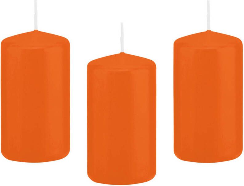 Trend Candles 8x Oranje cilinderkaarsen stompkaarsen 6 x 12 cm 40 branduren Stompkaarsen