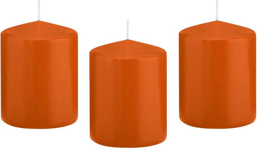 Trend Candles 8x Oranje cilinderkaarsen stompkaarsen 6 x 8 cm 29 branduren Stompkaarsen
