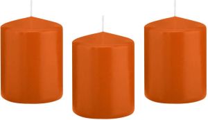 Trend Candles 8x Oranje cilinderkaarsen stompkaarsen 6 x 8 cm 29 branduren Geurloze kaarsen oranje Woondecoraties Stompkaarsen