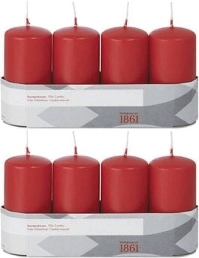 Trend Candles 8x Rode cilinderkaarsen stompkaarsen 5 x 10 cm 18 branduren Stompkaarsen