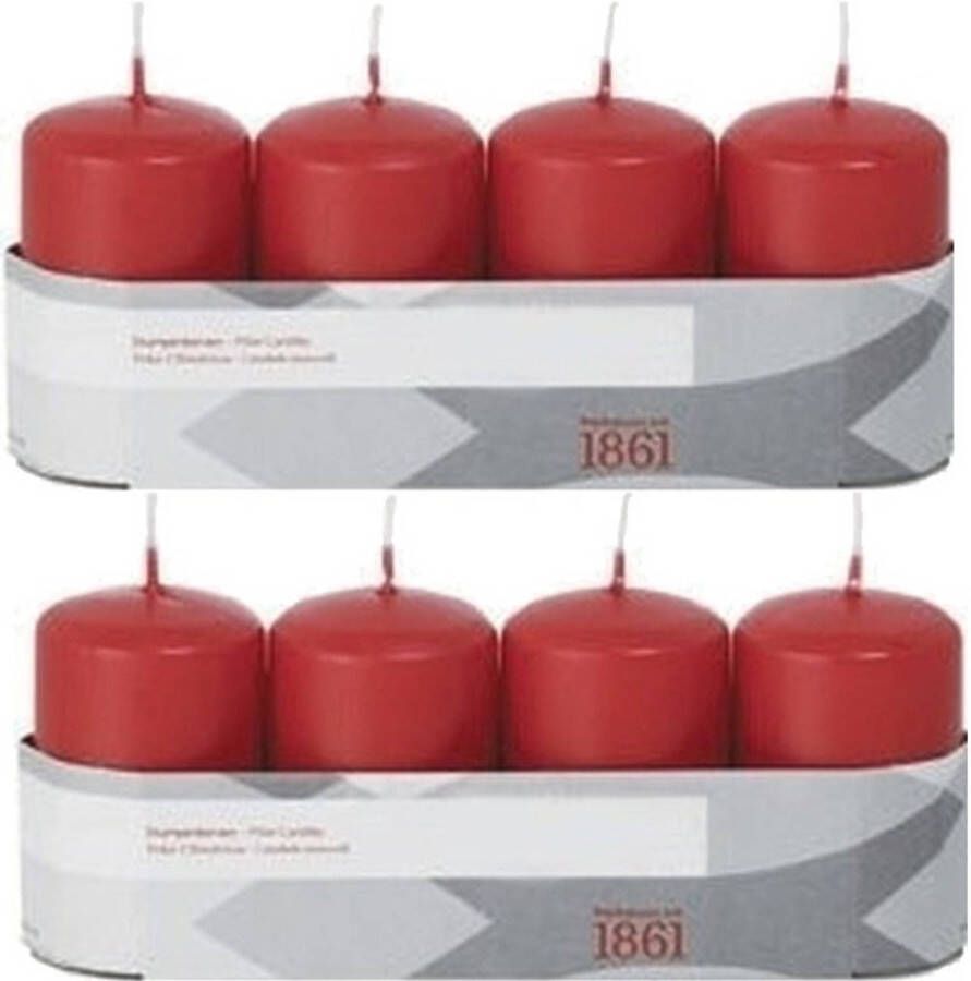 Trend Candles 8x Rode cilinderkaarsen stompkaarsen 5 x 8 cm 18 branduren Stompkaarsen