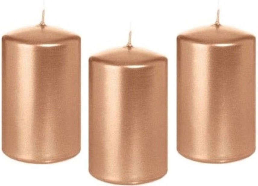 Trend Candles 8x Rosegouden cilinderkaars stompkaars 5 x 8 cm 18 branduren Geurloze rose goudkleurige kaarsen Woondecoraties Stompkaarsen