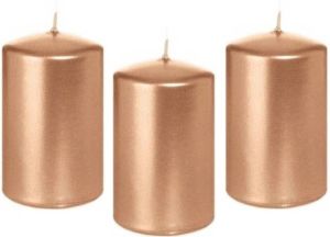 Trend Candles 8x Rosegouden cilinderkaars stompkaars 5 x 8 cm 18 branduren Geurloze rose goudkleurige kaarsen Woondecoraties Stompkaarsen