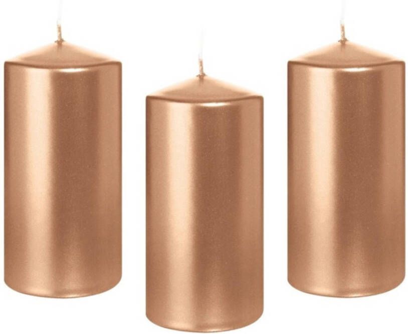 Trend Candles 8x Rosegouden cilinderkaars stompkaars 6 x 12 cm 40 branduren Stompkaarsen