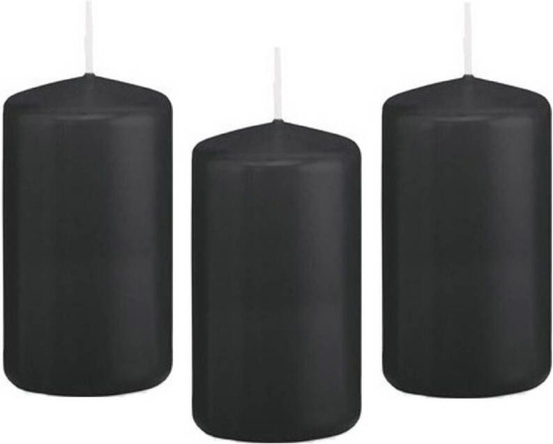 Trend Candles 8x stuks zwarte cilinderkaars stompkaars 5 x 10 cm 23 branduren Geurloze kaarsen Stompkaarsen