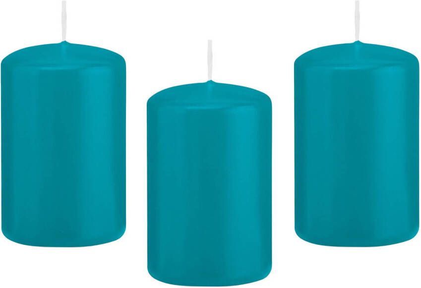 Trend Candles 8x Turquoise blauwe cilinderkaarsen stompkaarsen 5 x 8 cm 18 branduren Geurloze kaarsen turkoois blauw Woondecoraties Stompkaarsen