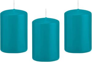 Trend Candles 8x Turquoise blauwe cilinderkaarsen stompkaarsen 5 x 8 cm 18 branduren Geurloze kaarsen turkoois blauw Woondecoraties Stompkaarsen