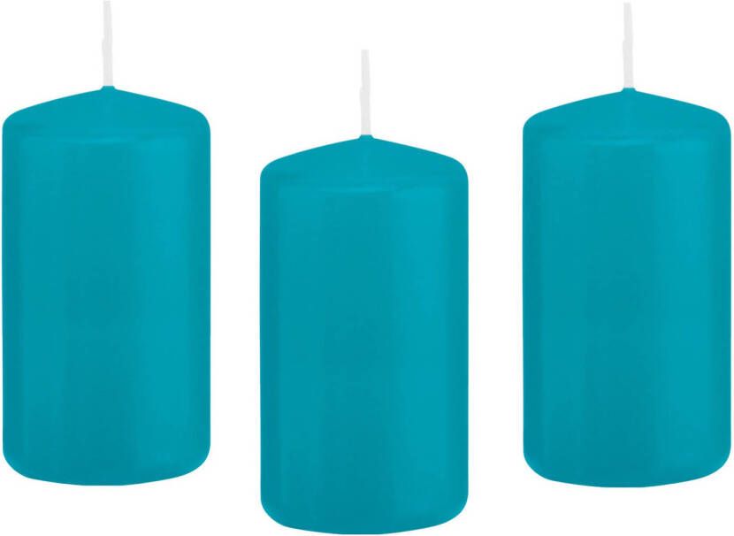 Trend Candles 8x Turquoise blauwe cilinderkaarsen stompkaarsen 6 x 12 cm 40 branduren Stompkaarsen