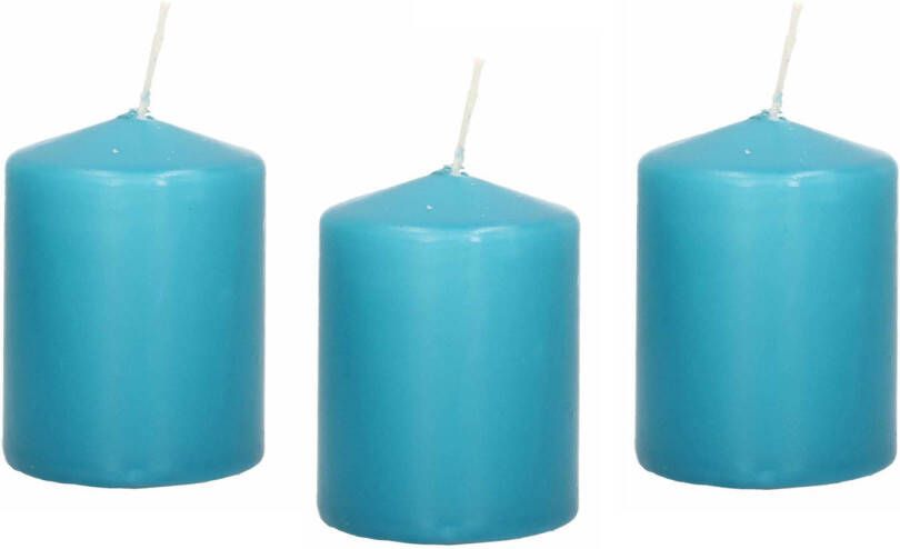 Trend Candles 8x Turquoise blauwe cilinderkaarsen stompkaarsen 6 x 8 cm 29 branduren Stompkaarsen