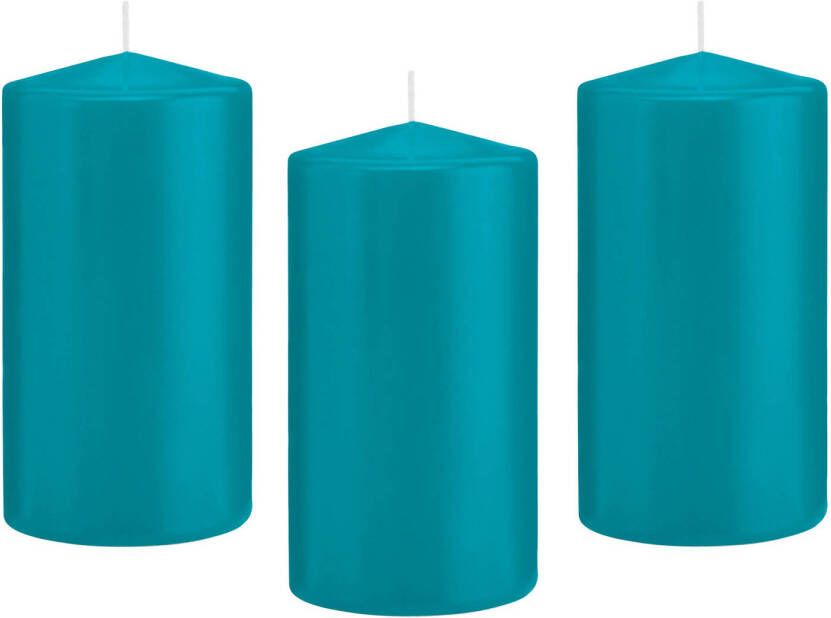 Trend Candles 8x Turquoise blauwe cilinderkaarsen stompkaarsen 8 x 15 cm 69 branduren Stompkaarsen