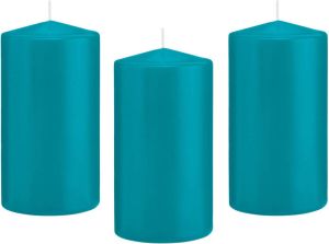 Trend Candles 8x Turquoise blauwe cilinderkaarsen stompkaarsen 8 x 15 cm 69 branduren Geurloze kaarsen turkoois blauw Stompkaarsen