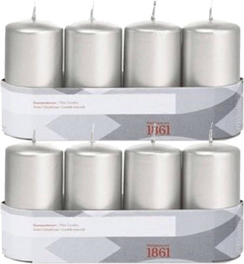 Trend Candles 8x Zilveren cilinderkaarsen stompkaarsen 5 x 10 cm Stompkaarsen