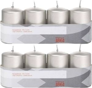 Trend Candles 8x Zilveren Cilinderkaarsen stompkaarsen 5 X 8 Cm 18 Branduren Stompkaarsen