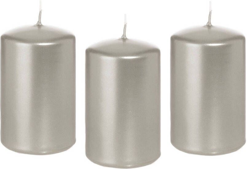 Trend Candles 8x Zilveren cilinderkaars stompkaars 5 x 8 cm 18 branduren Stompkaarsen