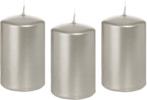 Trend Candles 8x Zilveren cilinderkaars stompkaars 5 x 8 cm 18 branduren Geurloze zilverkleurige kaarsen Woondecoraties Stompkaarsen