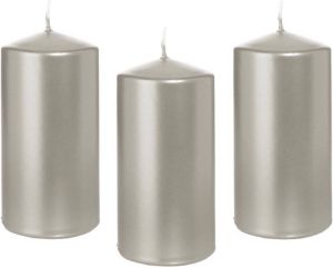 Trend Candles 8x Zilveren cilinderkaars stompkaars 6 x 12 cm 40 branduren Stompkaarsen