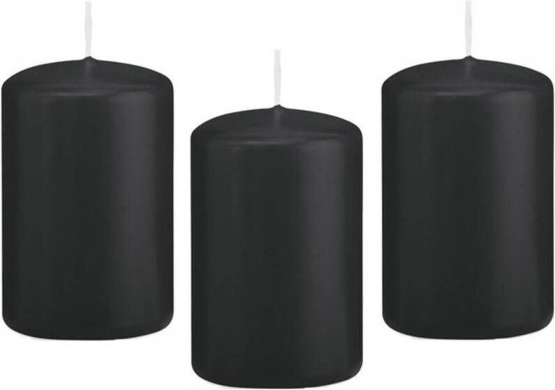 Trend Candles 8x Zwarte cilinderkaars stompkaars 5 x 8 cm 18 branduren Stompkaarsen