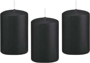 Trend Candles 8x Zwarte cilinderkaars stompkaars 5 x 8 cm 18 branduren Geurloze kaarsen Woondecoraties Stompkaarsen