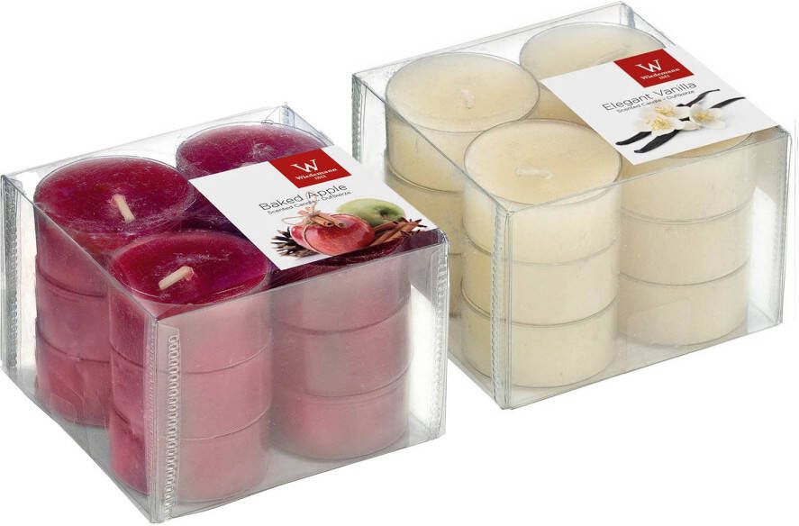 Trend Candles Pakket Geurkaarsen theelichtjes 24 stuks gebakken appel vanille 4 branduren geurkaarsen
