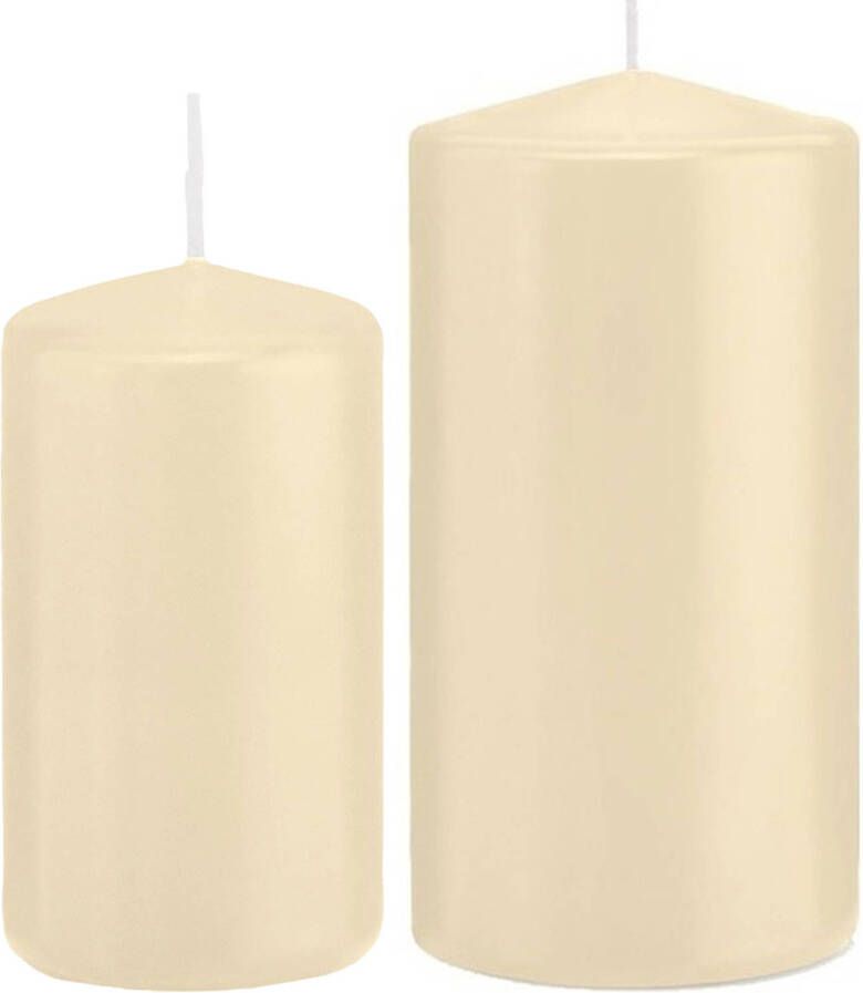 Trend Candles Cilinder Stompkaarsen set 2x stuks creme wit 12 en 15 cm Stompkaarsen
