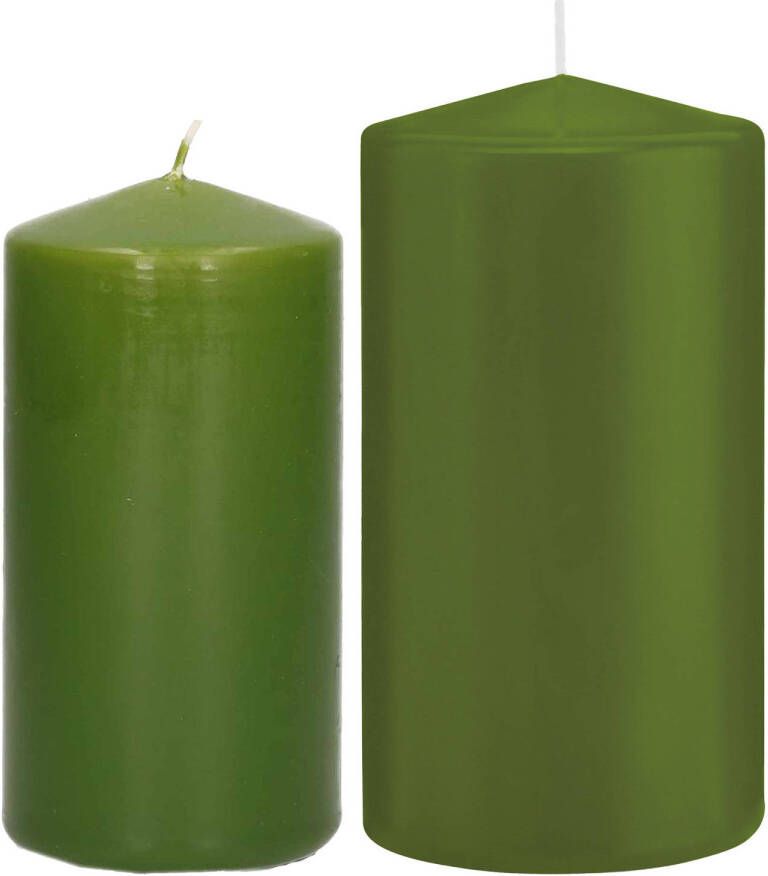 Trend Candles Stompkaarsen set van 2x stuks olijfgroen 12 en 15 cm Stompkaarsen