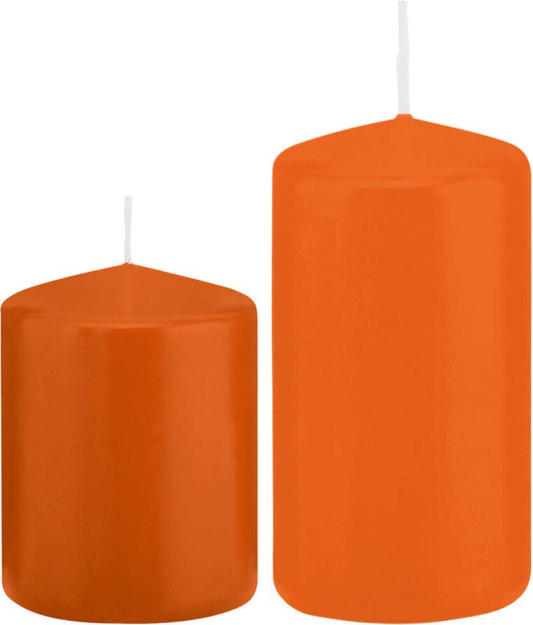 Trend Candles Stompkaarsen set van 2x stuks oranje 8 en 12 cm Stompkaarsen
