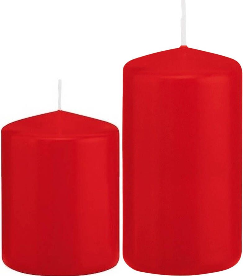 Trend Candles Stompkaarsen set van 2x stuks rood 8 en 12 cm Stompkaarsen