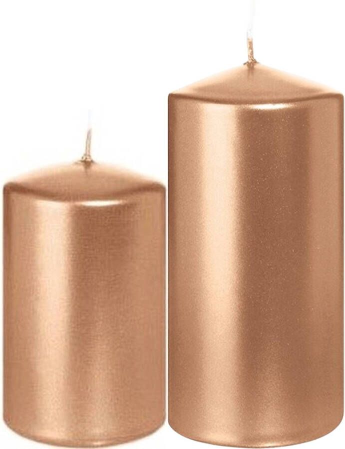Trend Candles Cilinder Stompkaarsen set 2x stuks rose goud 8 en 12cm Stompkaarsen