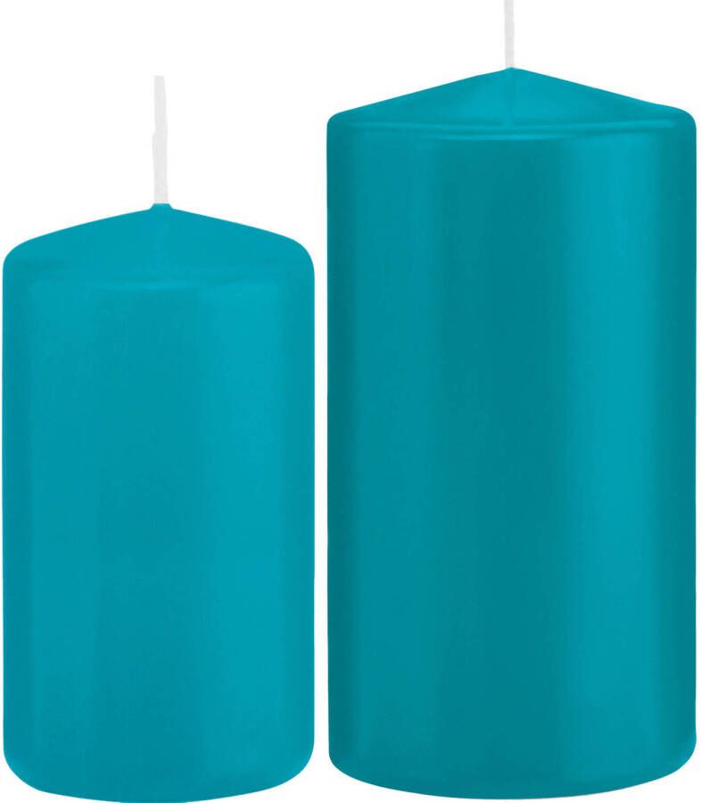 Trend Candles Stompkaarsen set van 2x stuks turquoise blauw 12 en 15 cm Stompkaarsen