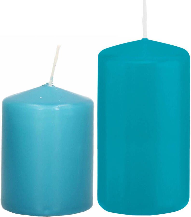 Trend Candles Stompkaarsen set van 2x stuks turquoise blauw 8 en 12 cm Stompkaarsen