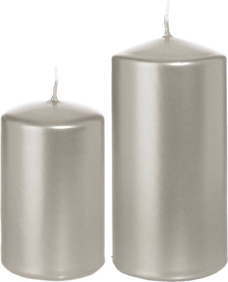 Trend Candles Stompkaarsen set van 2x stuks zilver 8 en 12 cm Stompkaarsen