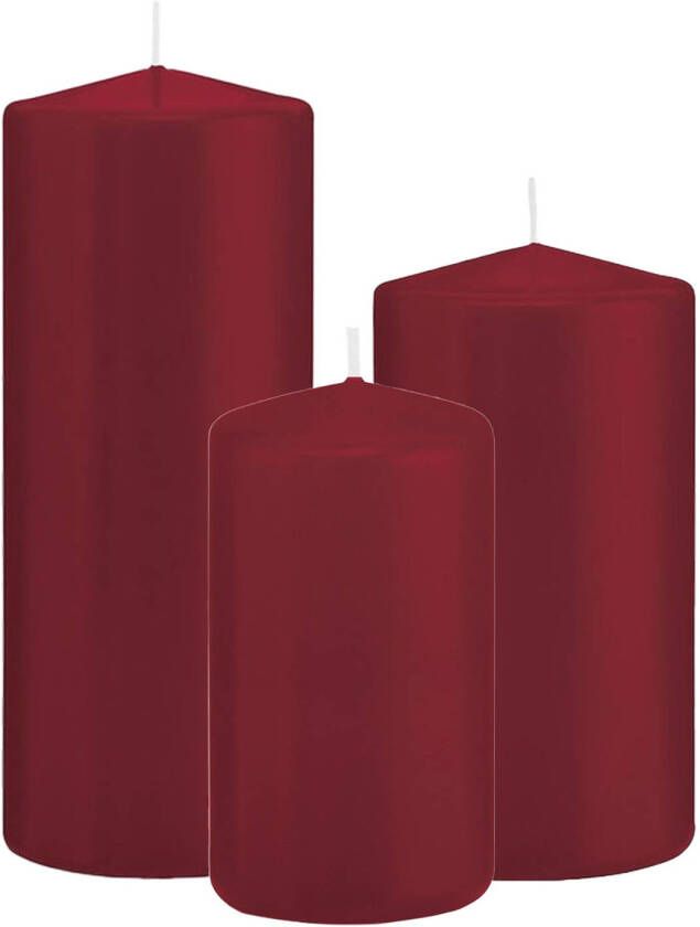 Trend Candles Cilinder Stompkaarsen set 3x stuks bordeaux rood 12-15-20 cm Stompkaarsen