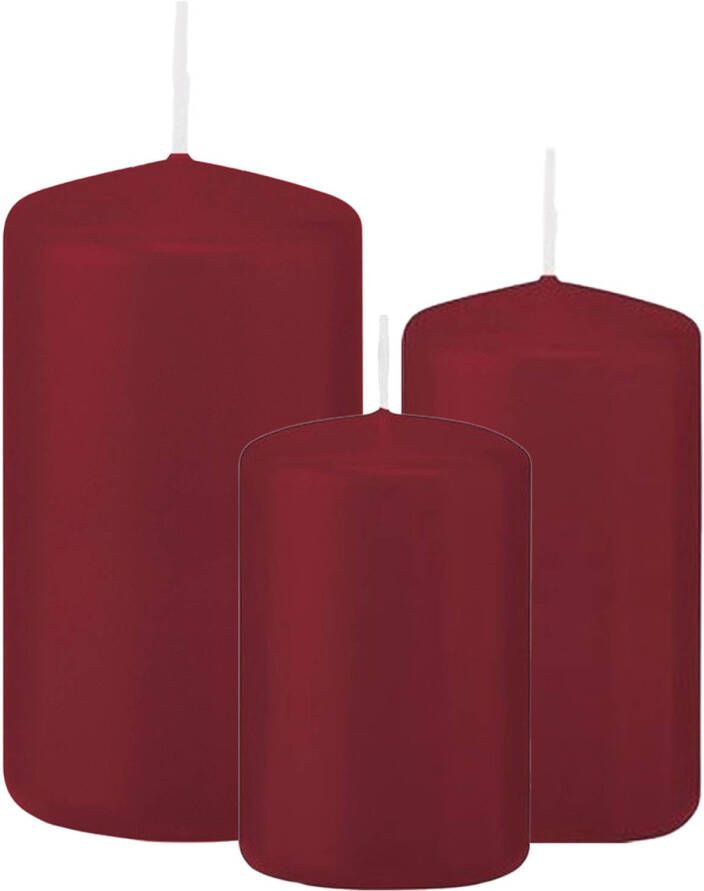 Trend Candles Stompkaarsen set van 3x stuks bordeaux rood 8-10-12 cm Stompkaarsen
