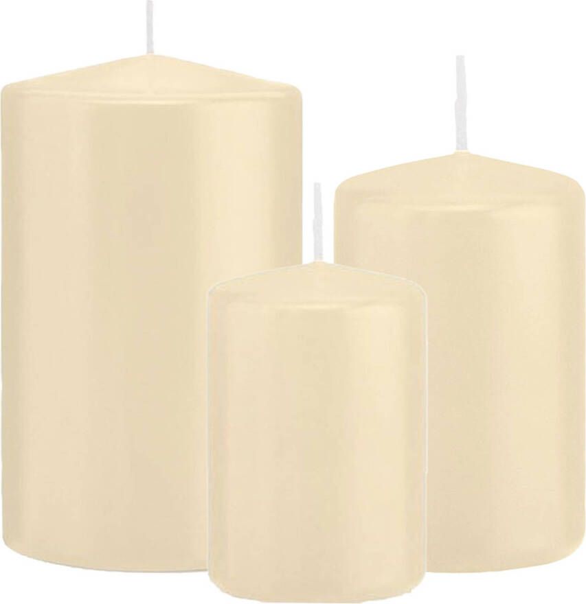 Trend Candles Stompkaarsen set van 3x stuks creme wit 10-12-15 cm Stompkaarsen